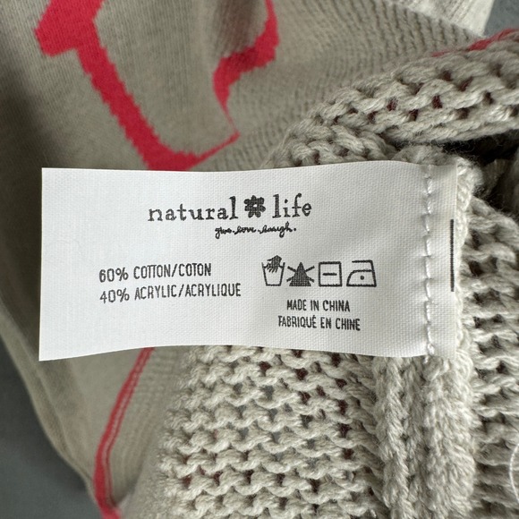 Natural Life Smiley Face Oversized Knit Sweater Gray Pink L/XL Retro Striped - Picture 5 of 7